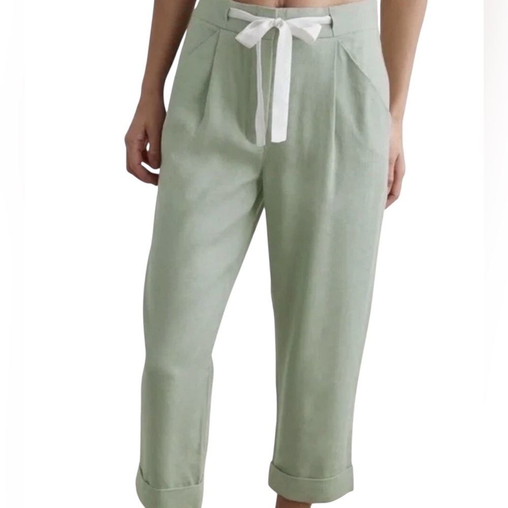 Aritzia Wilfred Pants Allant Sage Green Linen Blend Drawstring Size 4